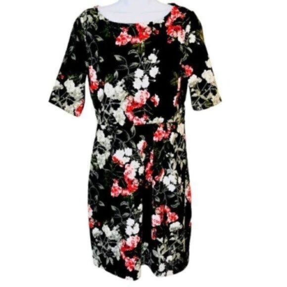 Banana Republic Factory Floral Pleat Sheath Dress Black 4 - Picture 1 of 6